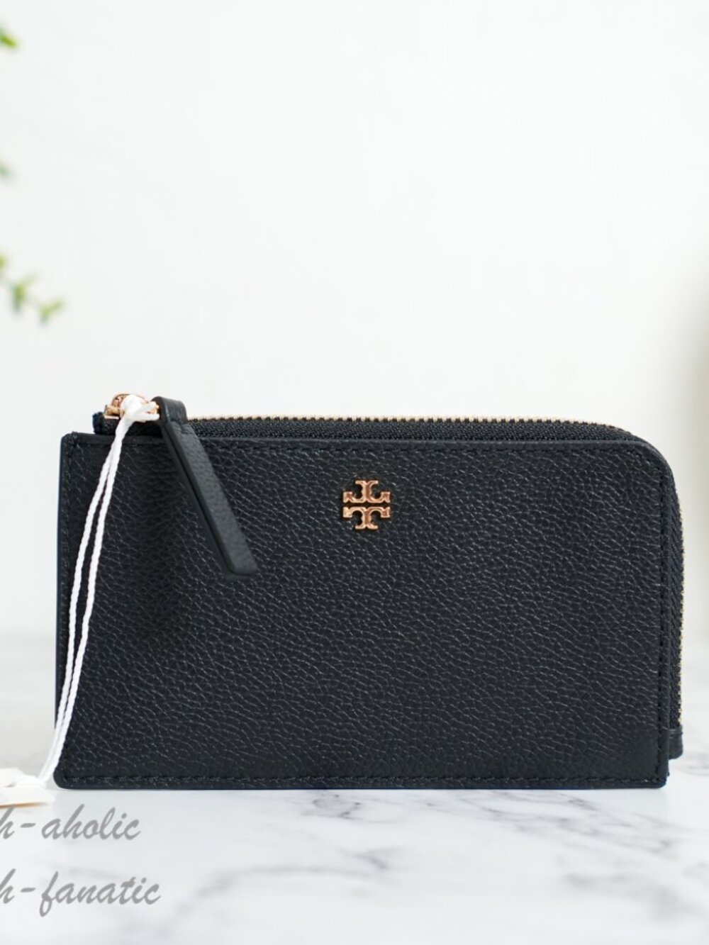 Tory Burch Blake Zip Card Case Leather Wallet in Black NWT